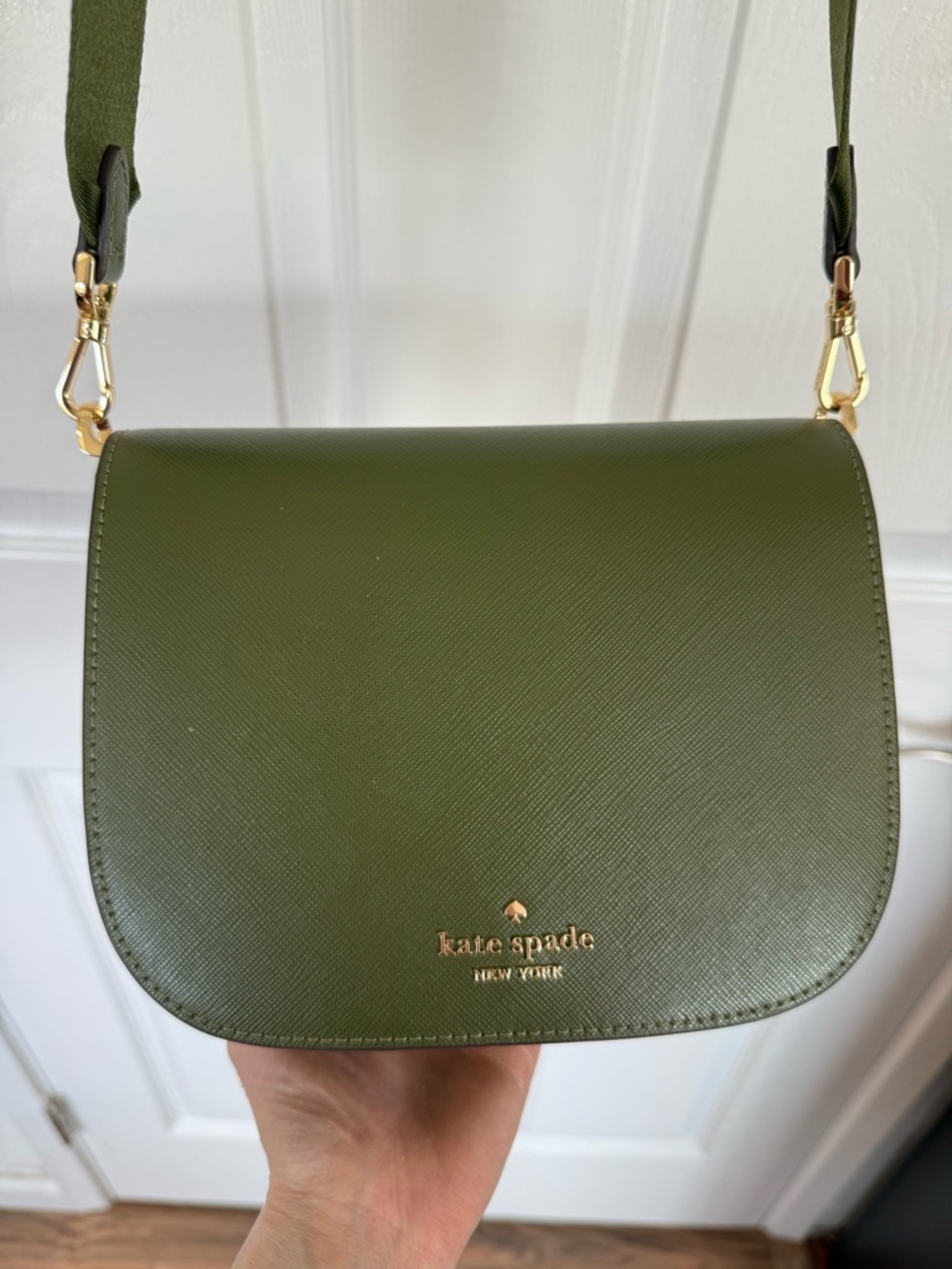 kate spade olive green Saffiano Crossbody Bag with Gold Hardware
